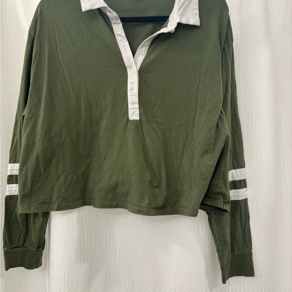 Torrid Olive Green Button Down Shirt with White Trim